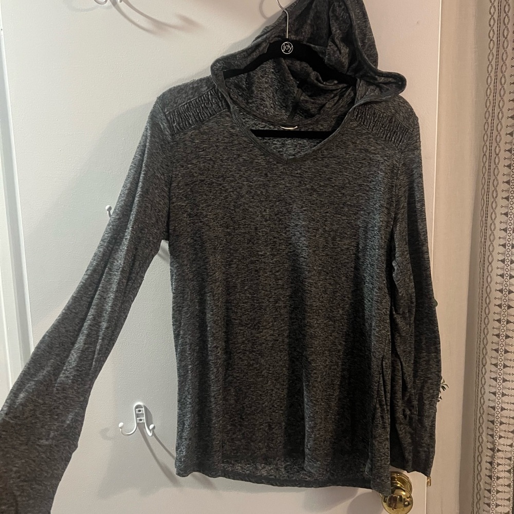 Gray Hooded Long Sleeve Top